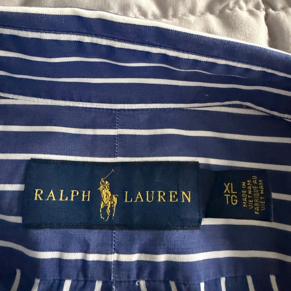Polo Ralph Lauren Blue White Stripe Button Down Shirt XL Classic Fit Red Pony - Picture 10 of 16